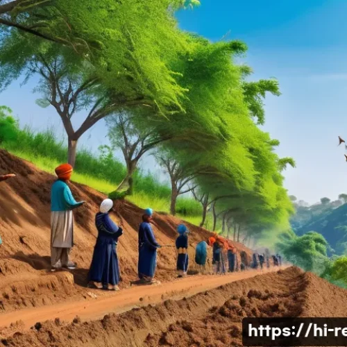 Home 31 생태계 복원 프로젝트 사례 - A vibrant reforestation scene in a rural Indian village, showing diverse local community members pla...